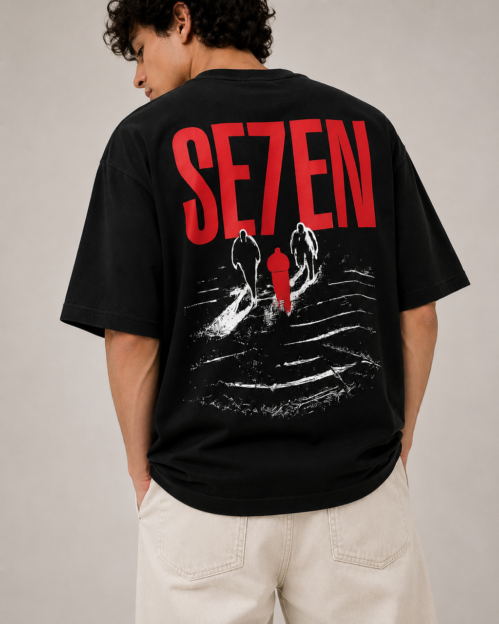 TRIVAA SE7EN Black Oversized Terrysoft T-Shirt