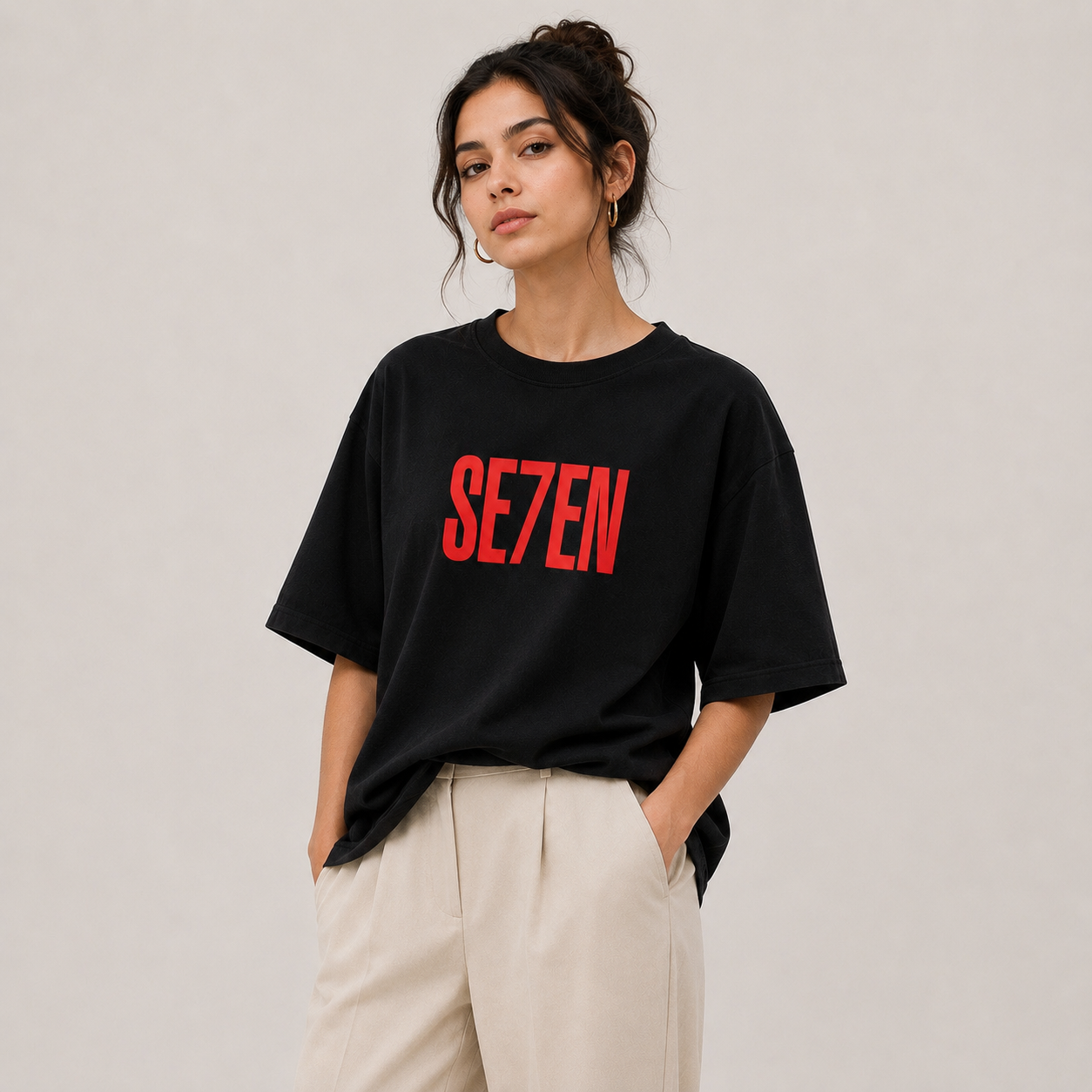 TRIVAA SE7EN Oversized Blck Terrysoft T-Shirt (Women)