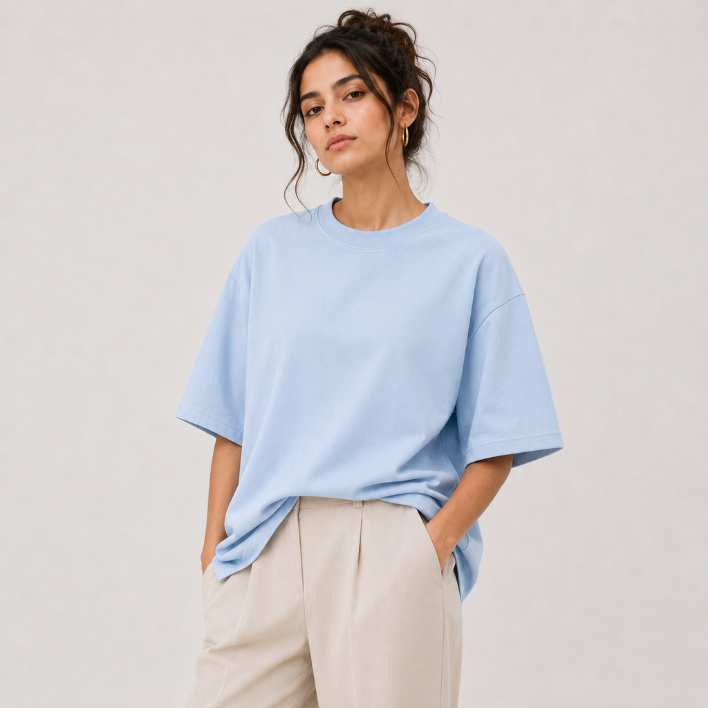 TRIVAA Air Blue Oversized Terrysoft T-Shirt (Women)