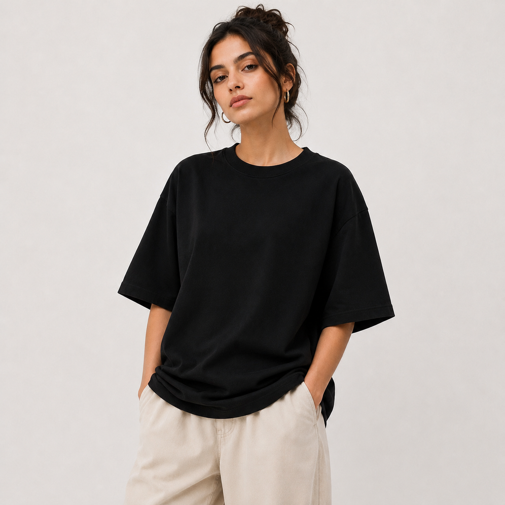TRIVAA Black Oversized Terrysoft T-Shirt (Women)