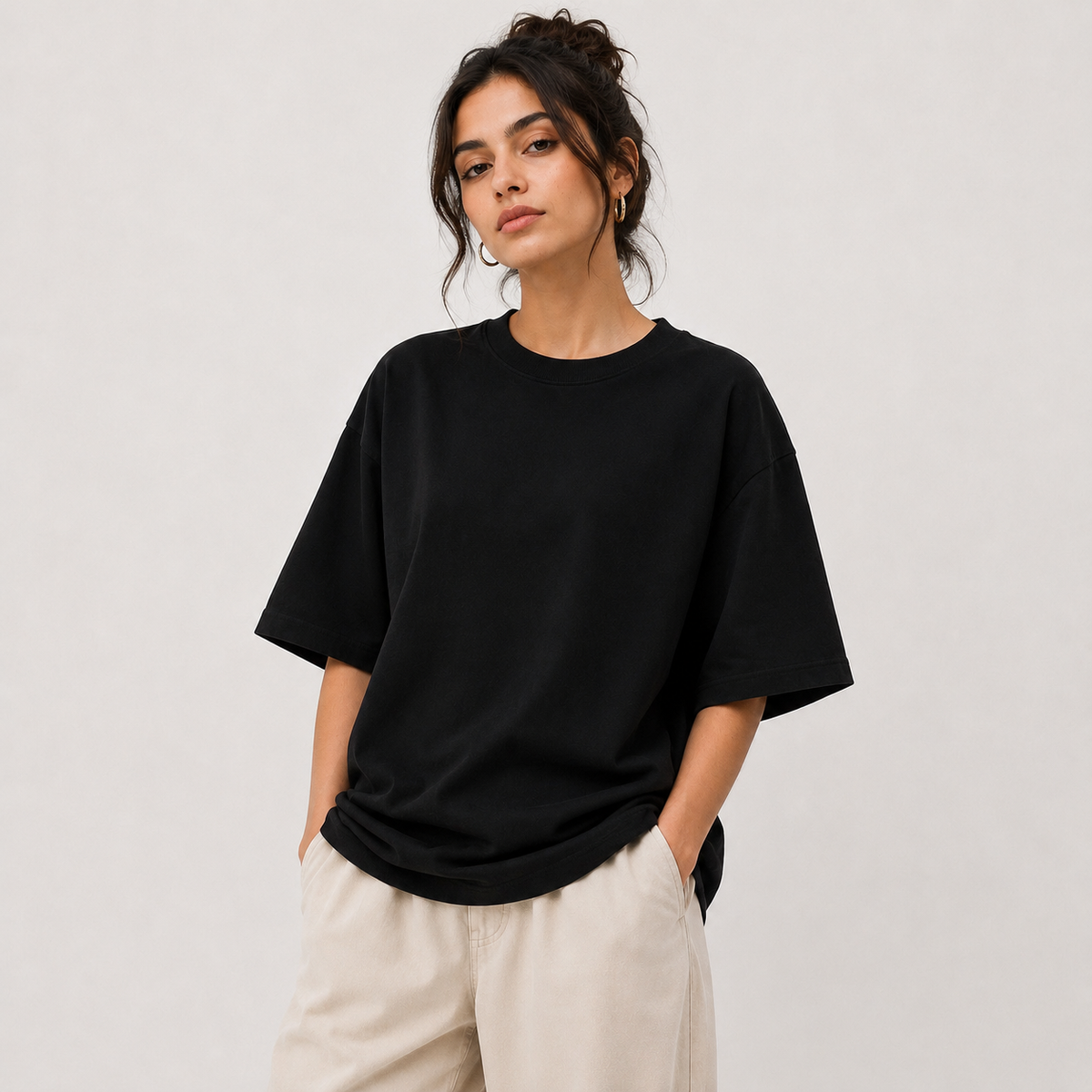 TRIVAA Black Oversized Terrysoft T-Shirt
