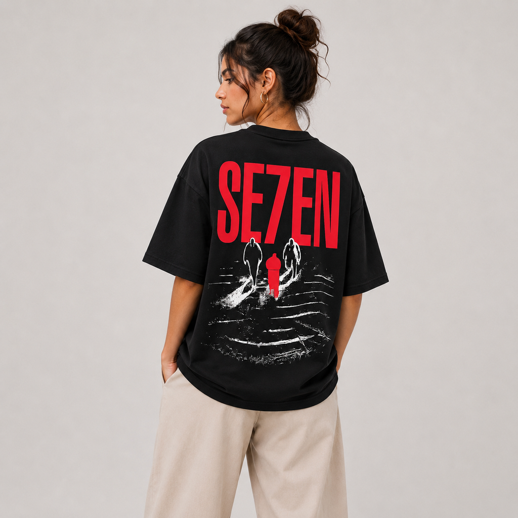 TRIVAA SE7EN Oversized Blck Terrysoft T-Shirt (Women)