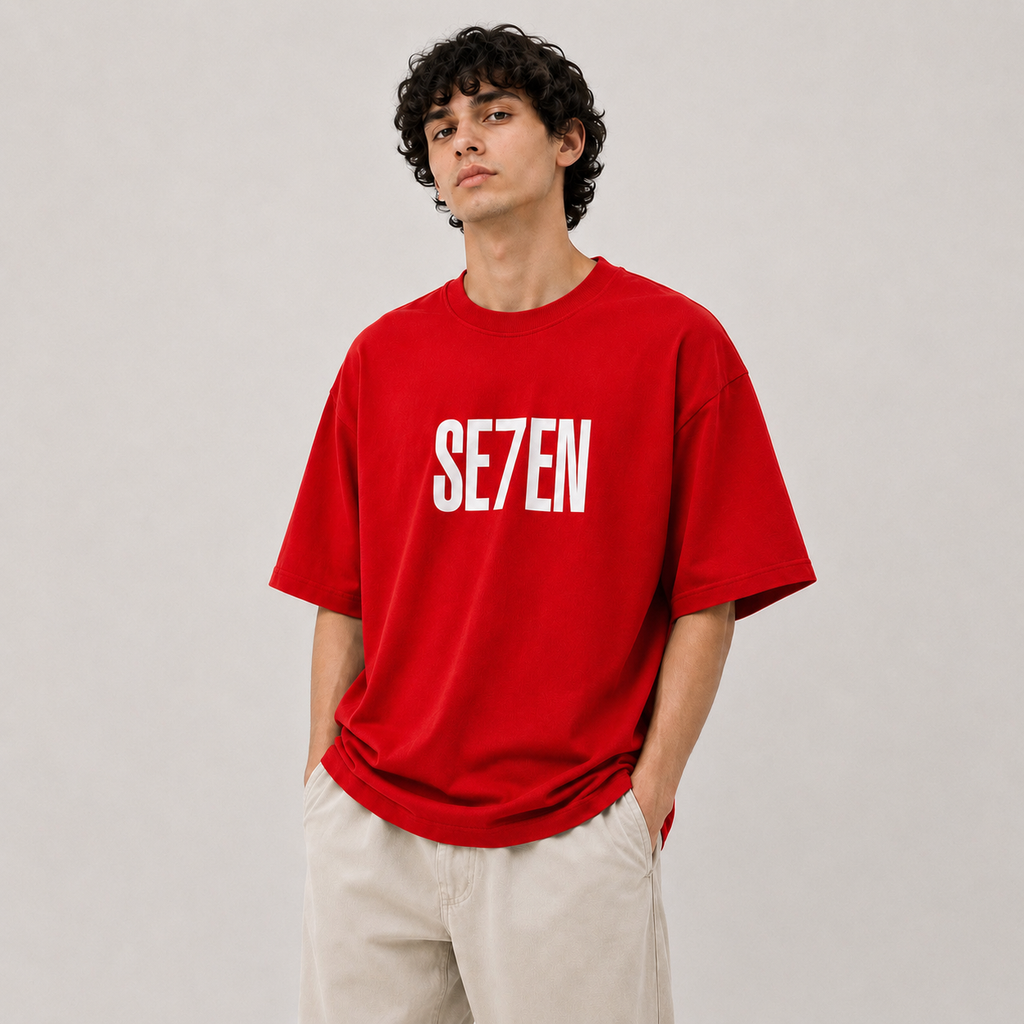 TRIVAA SE7EN Red Oversized Terrysoft T-Shirt