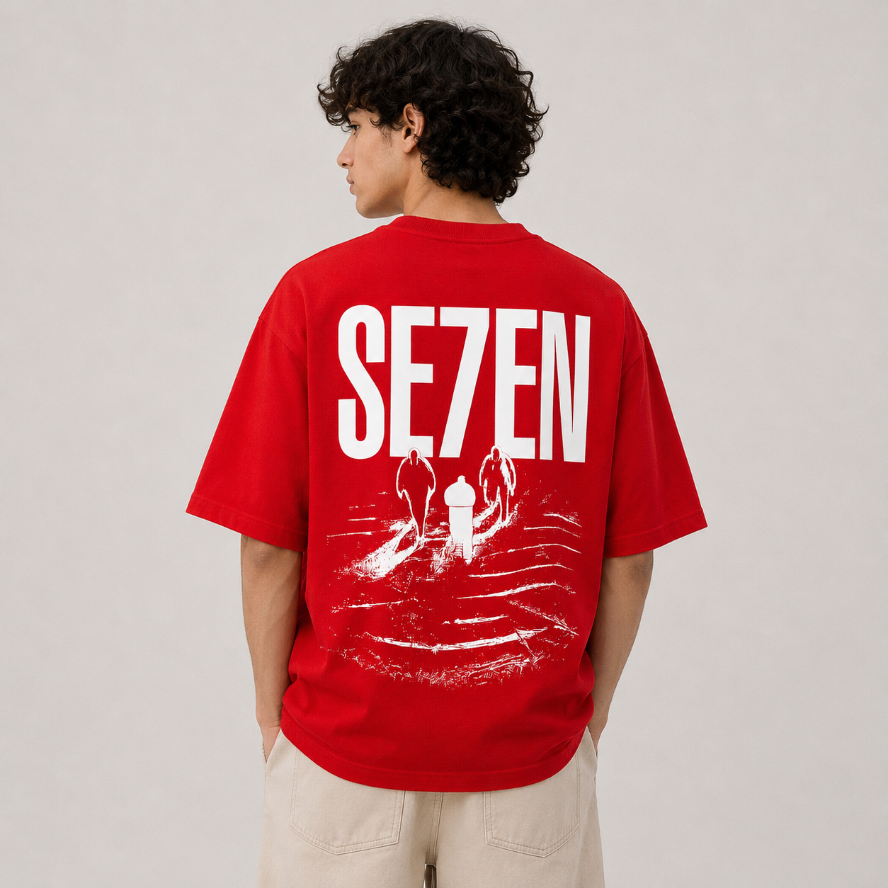 TRIVAA SE7EN Red Oversized Terrysoft T-Shirt