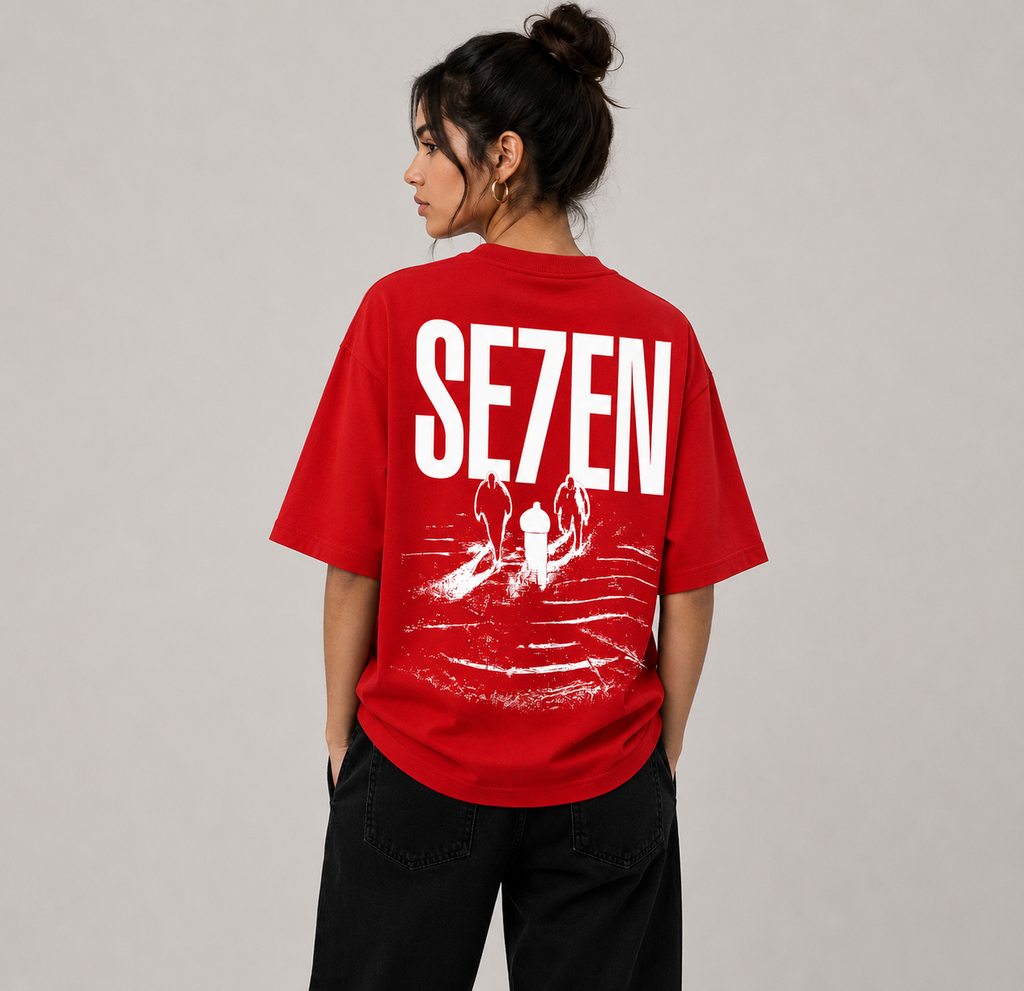 TRIVAA SE7EN Oversized Red Terrysoft T-Shirt (Women)